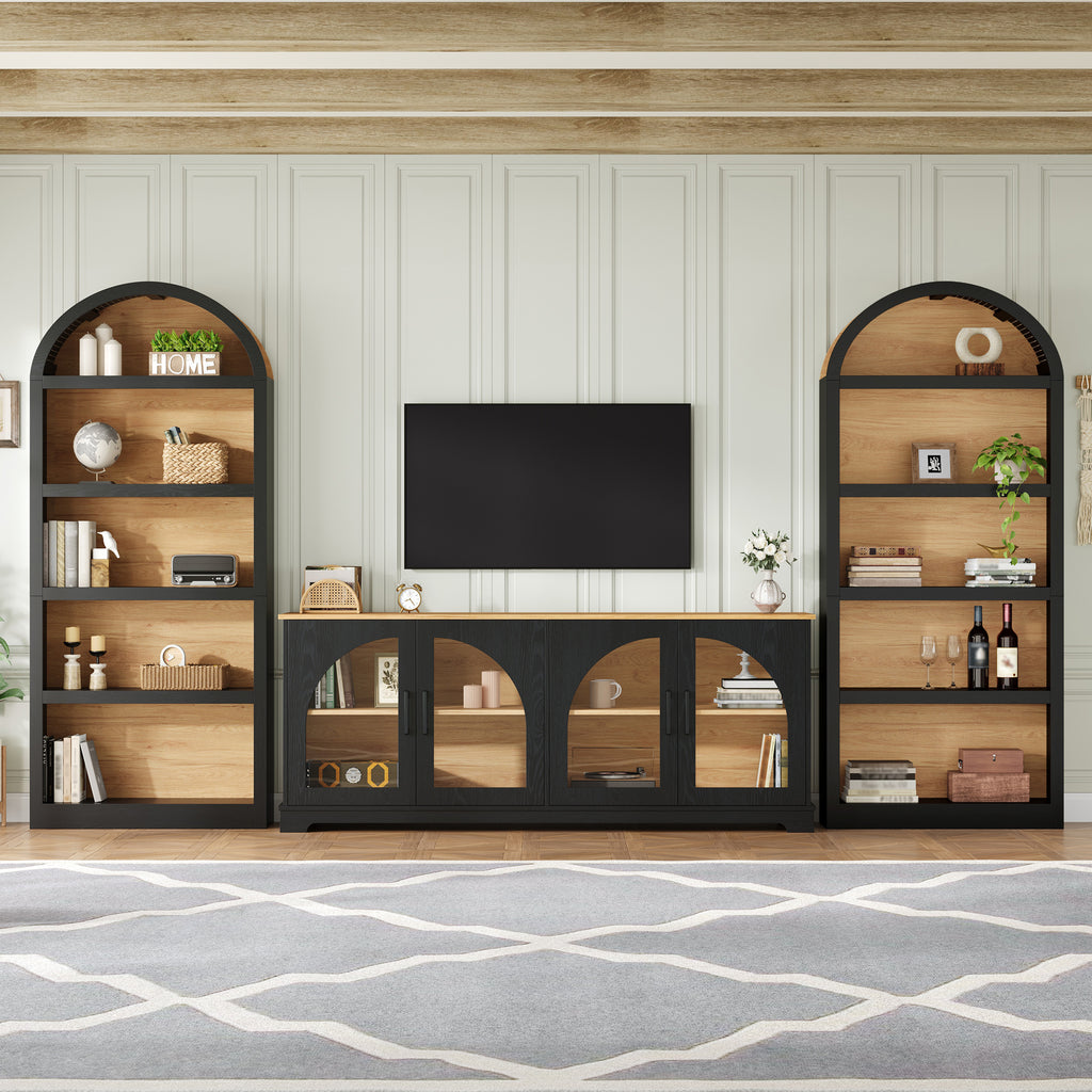 3-Piece Retro TV Stand Set with Bookshelf for TVs Up to 70"