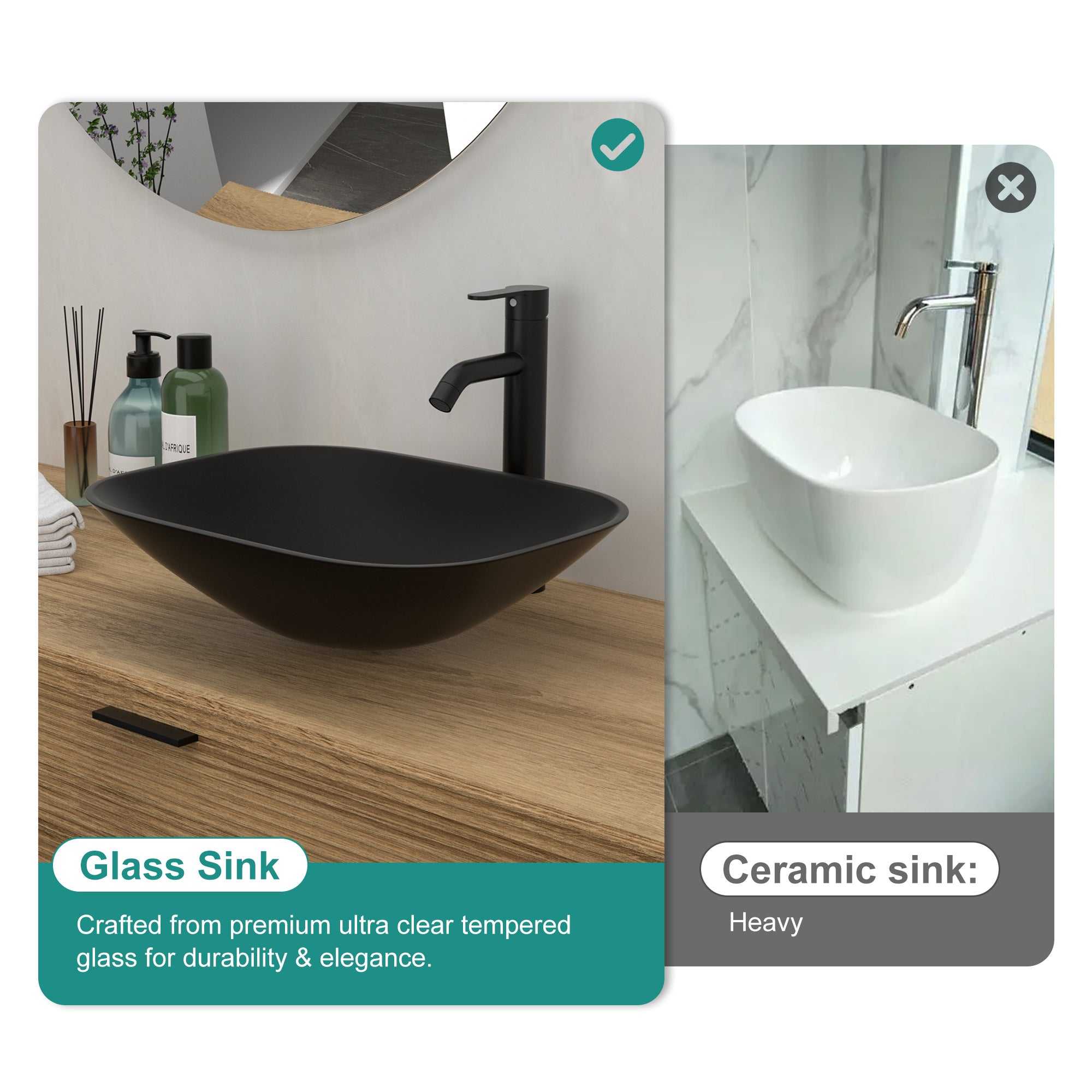 Bathroom Artistic Tempered Glass Vessel Sink with Faucet