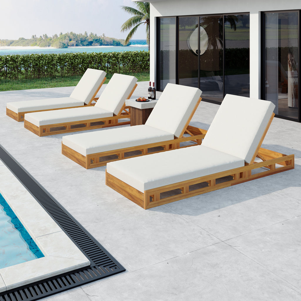 Lounge Chaise Set - Acacia Wood with Water-Resistant Cushions