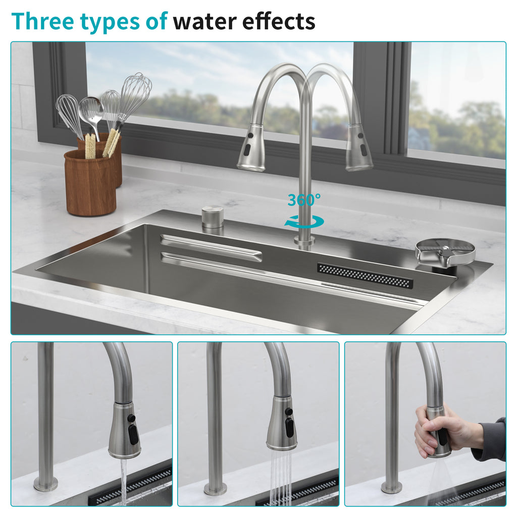 31.5" Drop In Waterfall Kitchen Sink