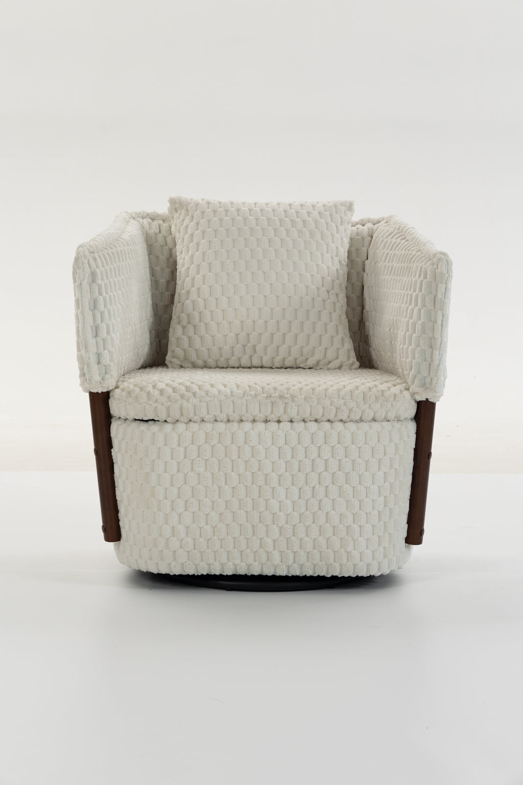 Mid Century Modern Accent Chair, Antique White Corduroy with 360° Swivel