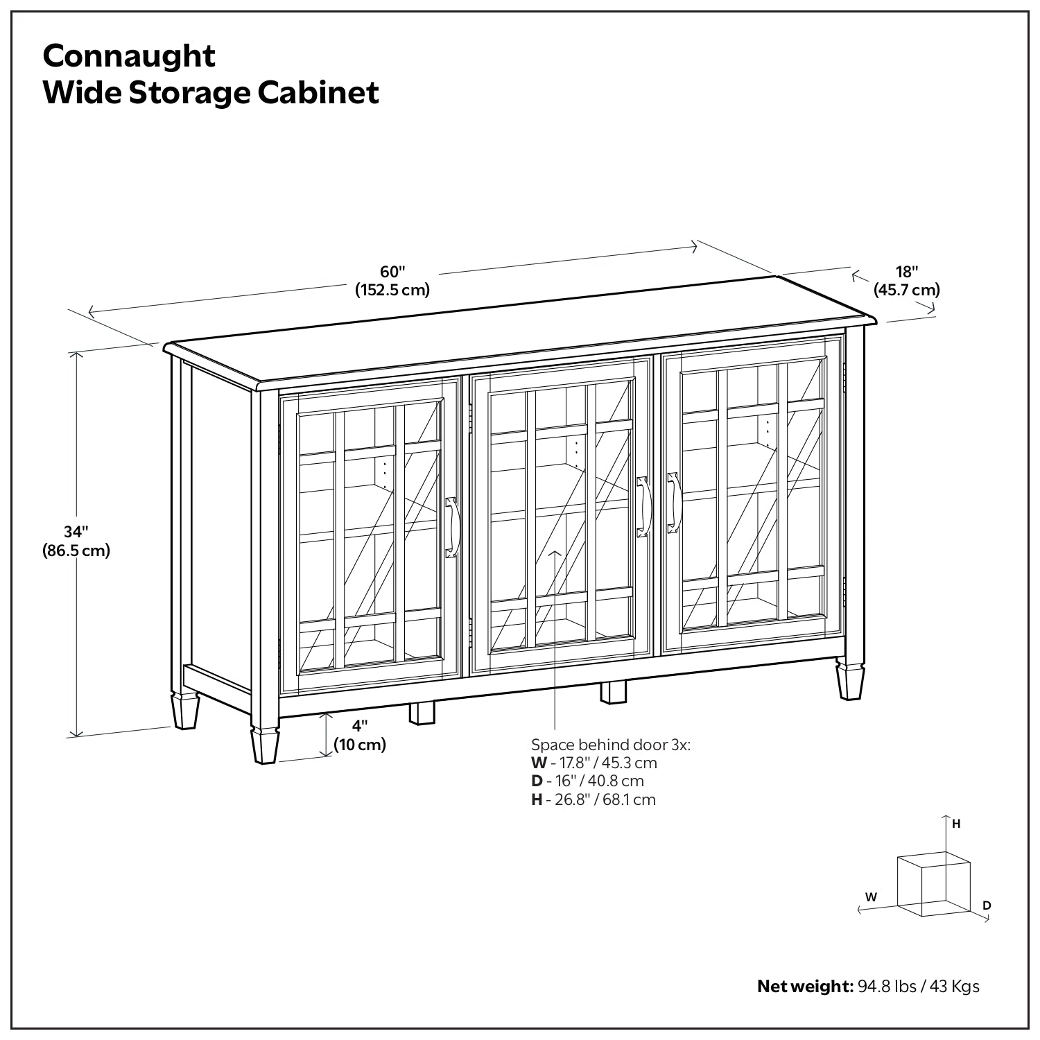 Connaught 60 Inch Wide Solid Wood Storage Cabinet Buffet in Chestnut