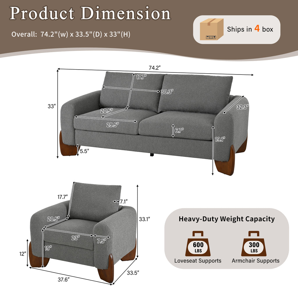 U_Style Modern 3-Piece Living Room Sofa Set