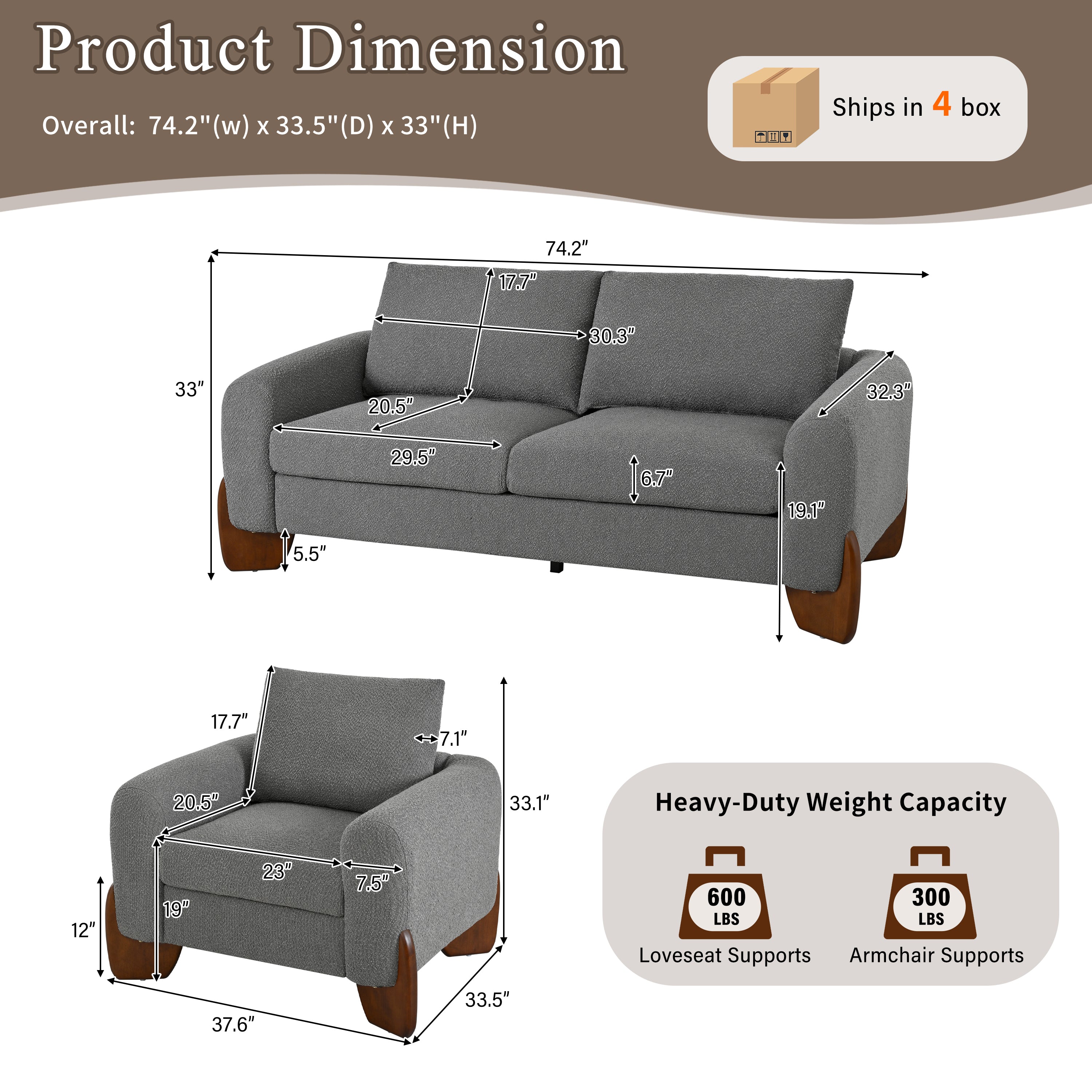 U_Style Modern 3-Piece Living Room Sofa Set