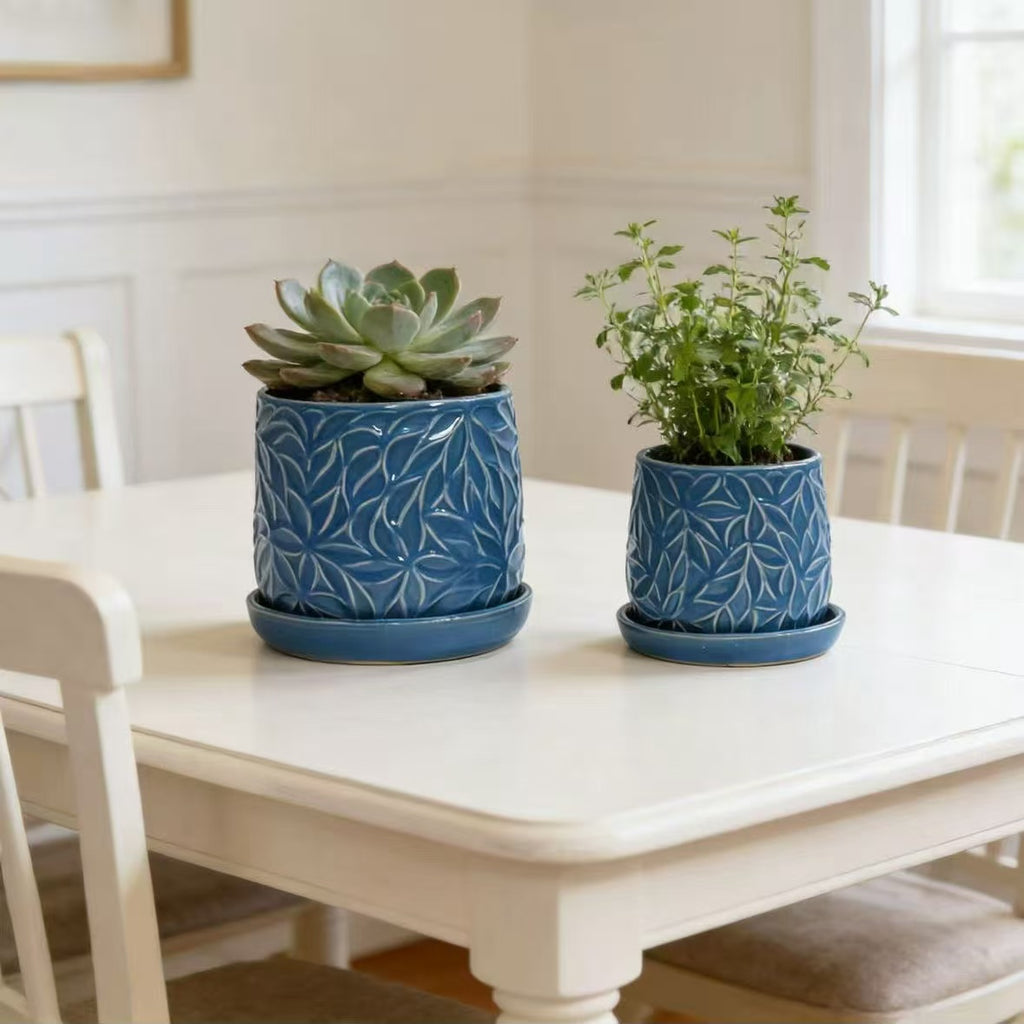 Handmade Ceramic Planter Set of 2, 6" & 8" Diameter, Deep