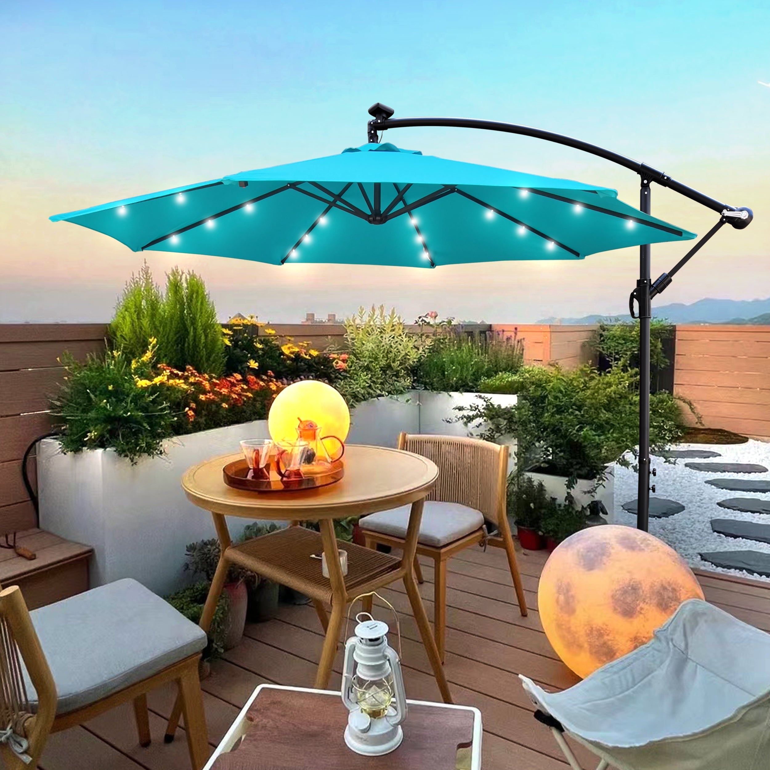 10 ft Outdoor Patio Umbrella Solar Powered LED Lighted Sun Shade