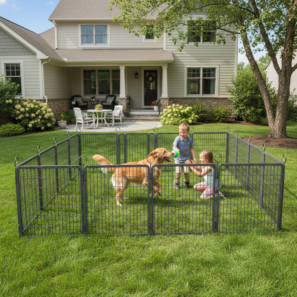 Dog Playpen Outdoor Extra Wide 16 Piece Panels Heavy Duty Dog Fence 40" Height Anti-Rust with Doors Portable for RV Camping Yard, Total 37FT, 111Sq.ft, Snowy
