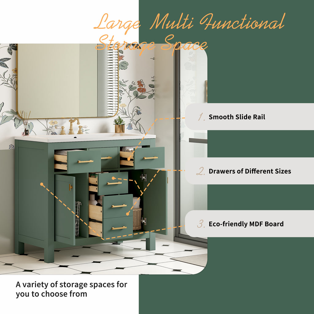 36'' Bathroom Vanity with Ceramic Sink Combo Set
