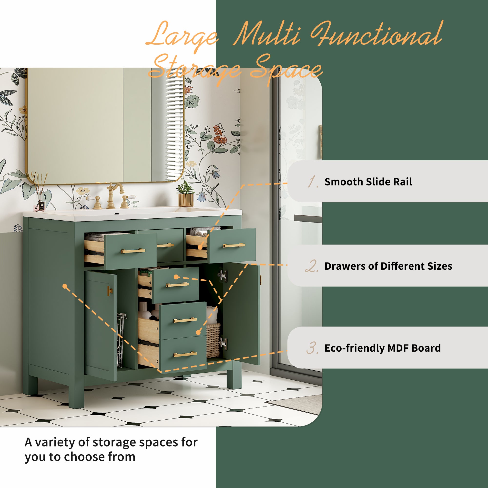 36'' Bathroom Vanity with Ceramic Sink Combo Set