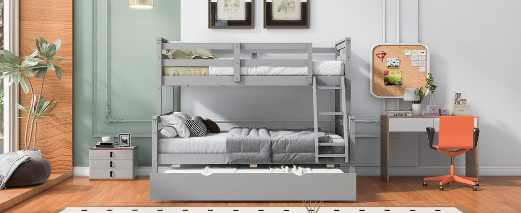 Twin Over Full Bunk Bed with Ladder, Trundle & Safety Guardrail