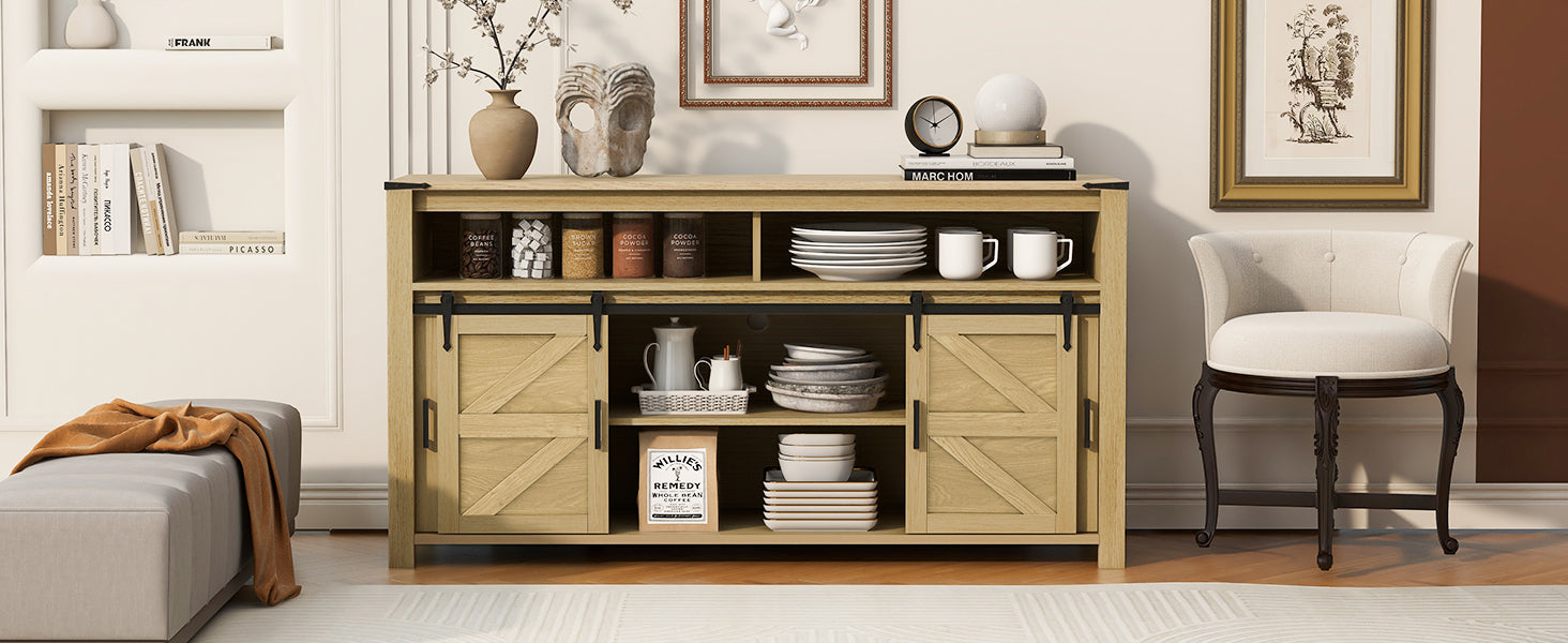 U_STYLE 59.3'' Sideboard with Sliding Barn Door and Mesh Panels
