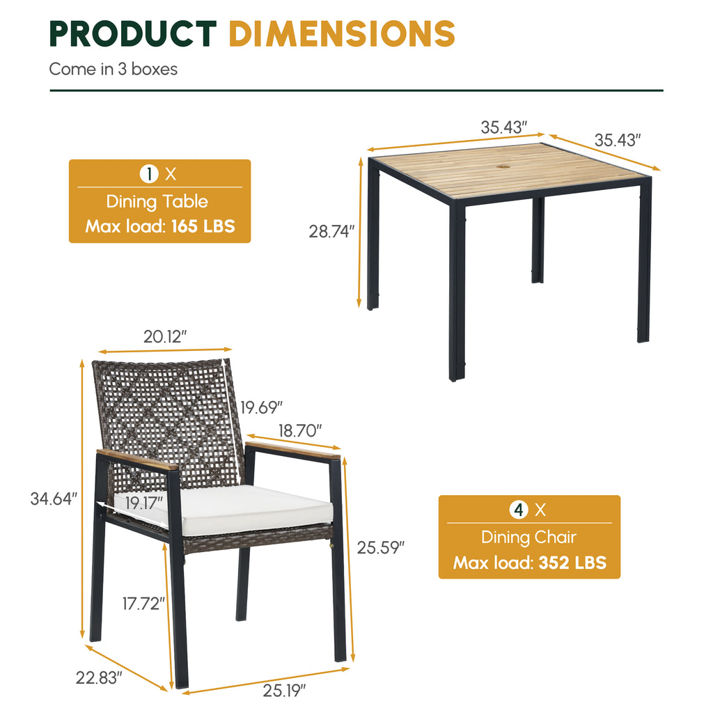 All Weather 5-Piece Patio Dining Table Set