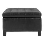 Black PU Storage Ottoman with Rubber Wood Legs