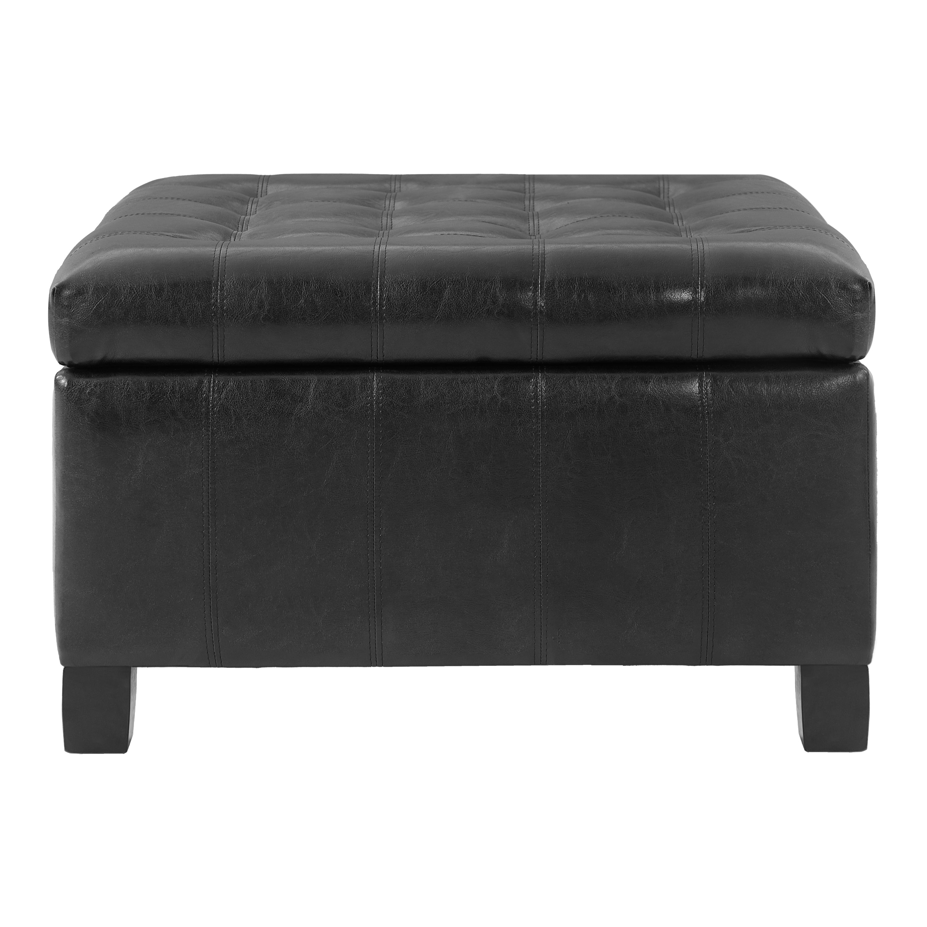 Black PU Storage Ottoman with Rubber Wood Legs