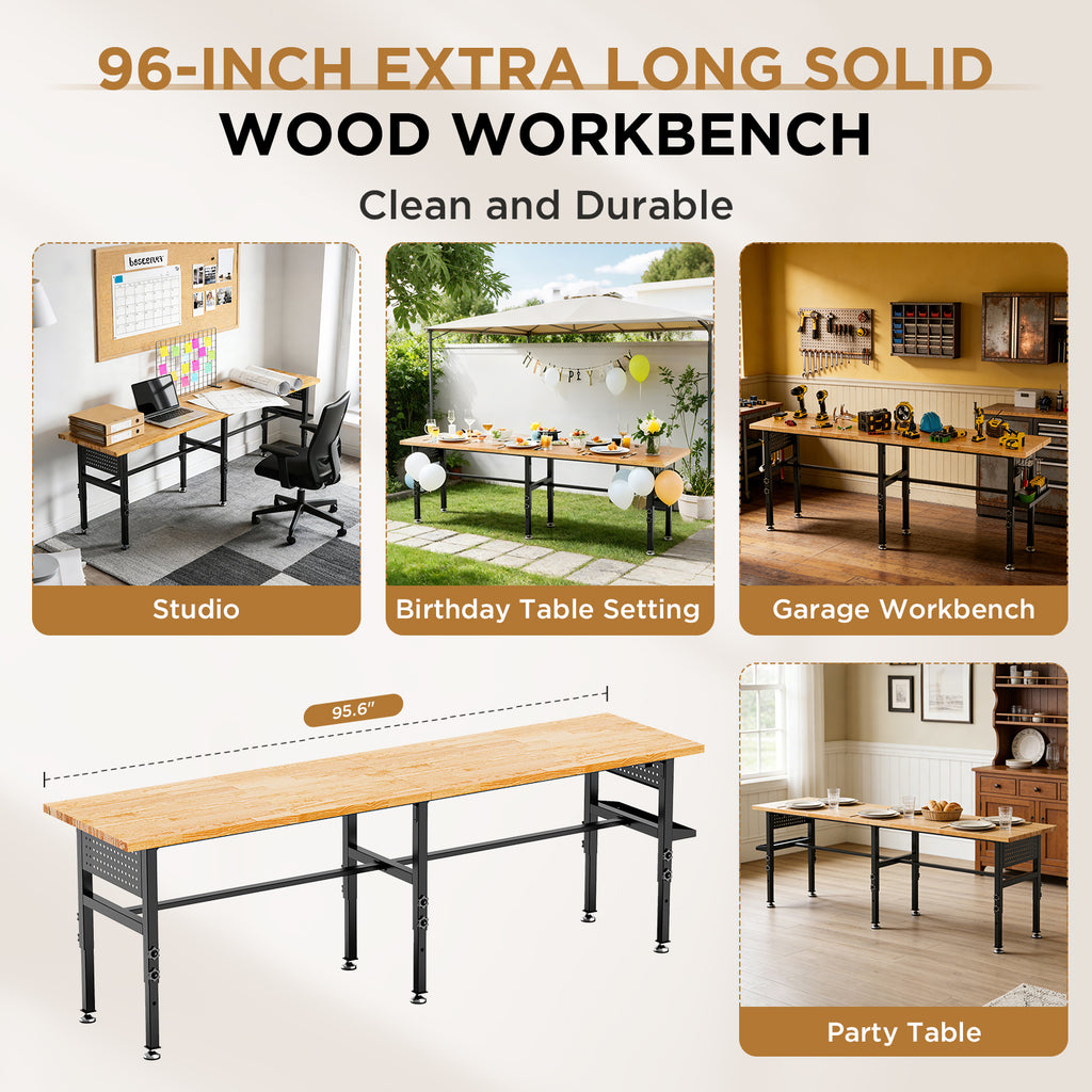 96" Adjustable Workbench with Side Pegboard