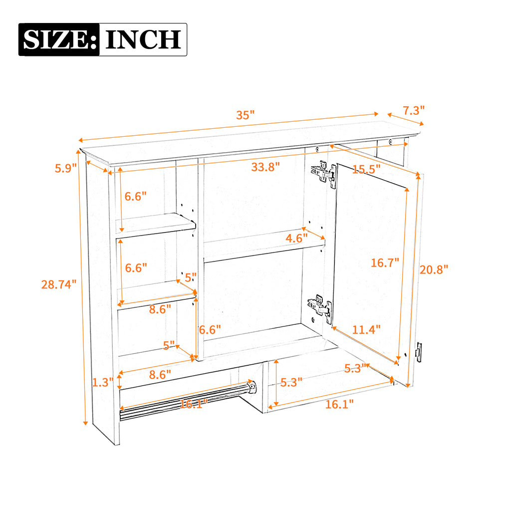 35 inch Wall-Mount 2-in-1 Mirror Cabinet