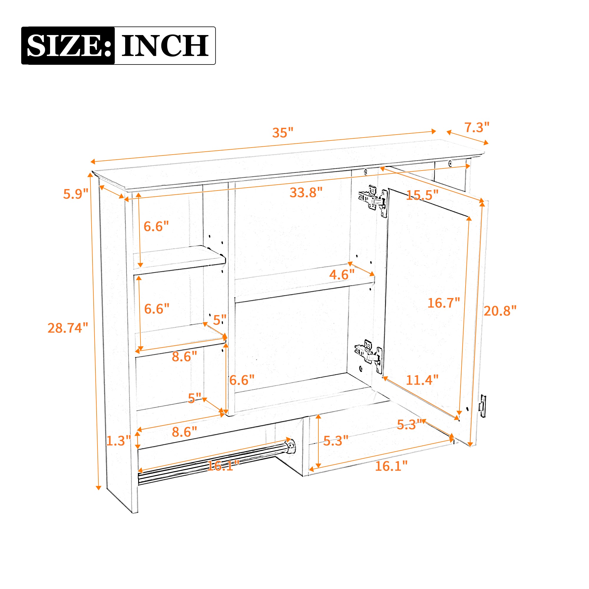 35 inch Wall-Mount 2-in-1 Mirror Cabinet