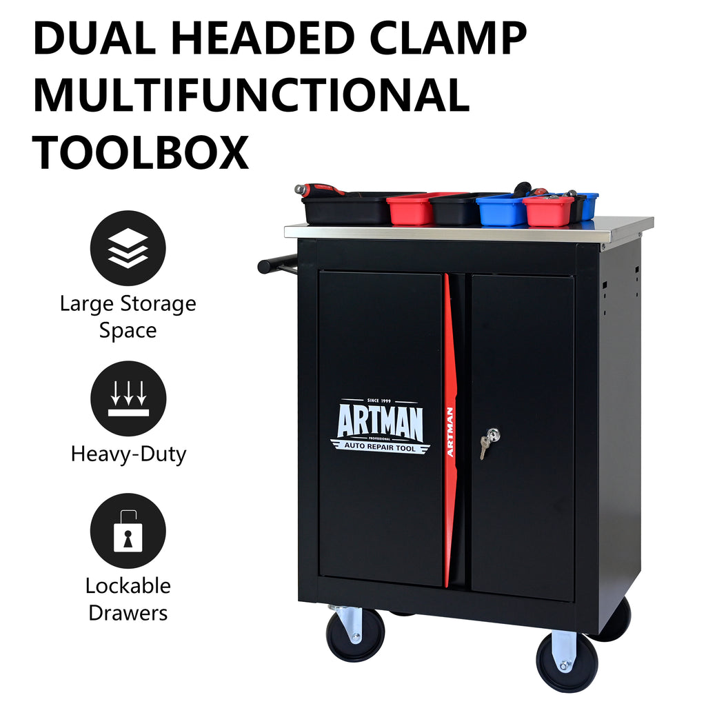 Double-Door Clapboard Multi-Function Tool Cart - Black & Red