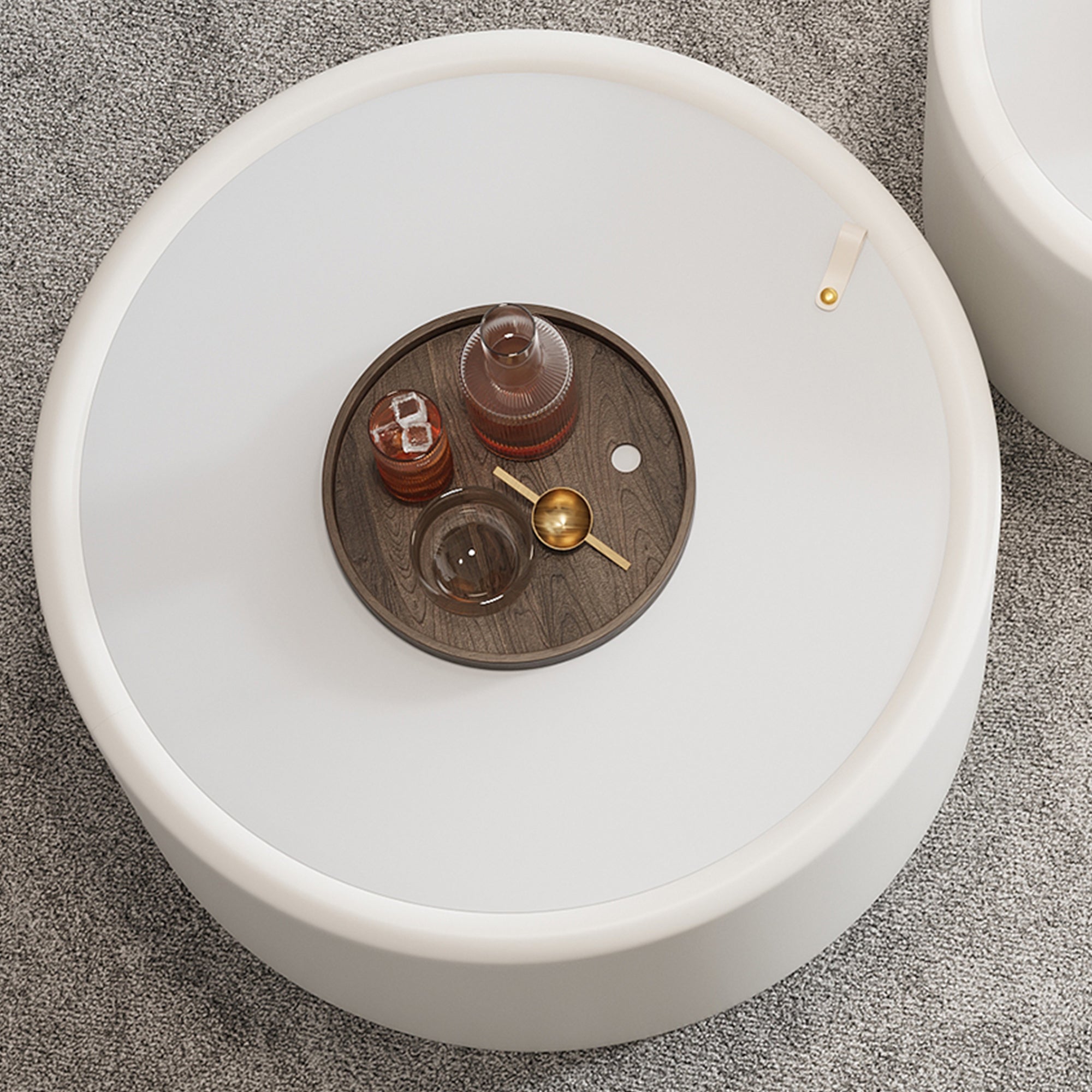 White Round Coffee Table with Tempered Glass Top