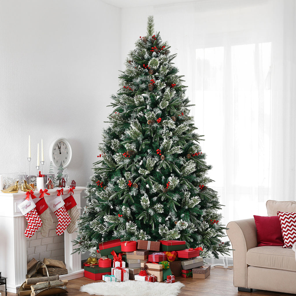 8-Foot Artificial Christmas Tree with Pinecones and Berries, Pre-Decorated, Green