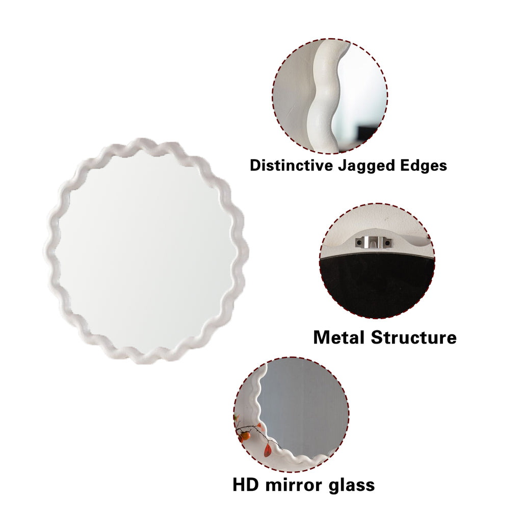 White Scalloped Round Wall Mirror