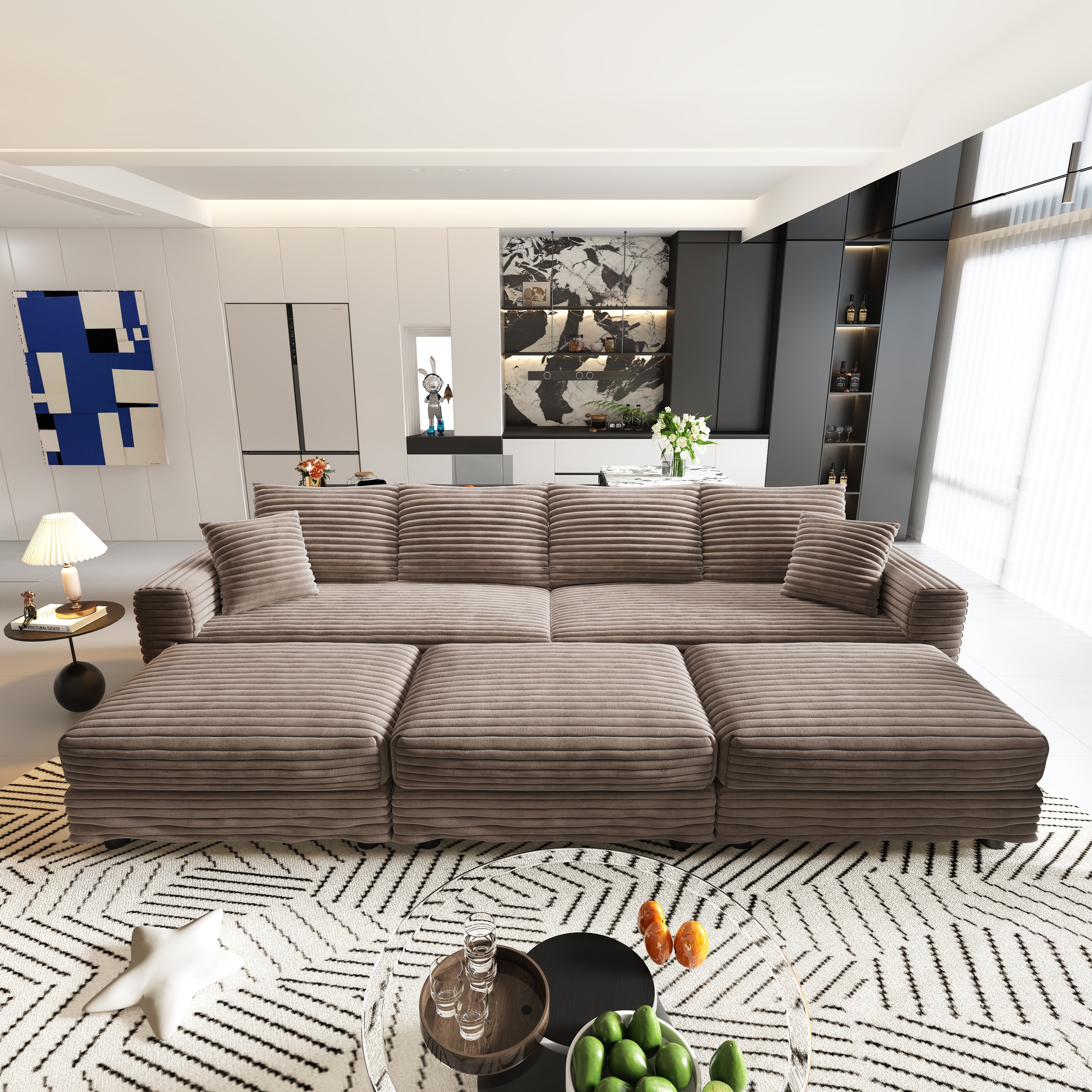 102.4" Plush Corduroy 4-Seat Sofa