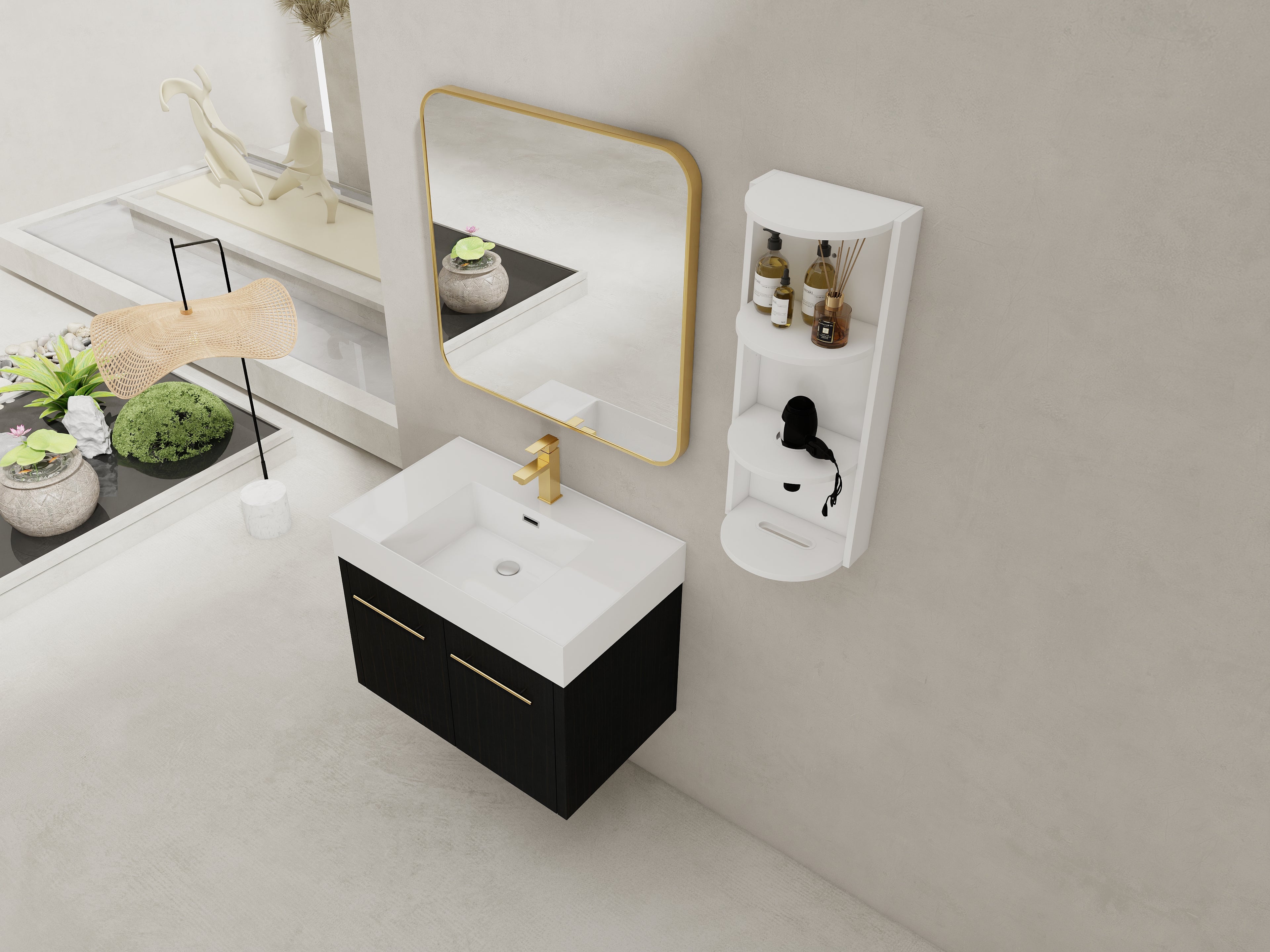 30 Inch Wall-Mounted Bathroom Vanity with Sink and Storage Rack