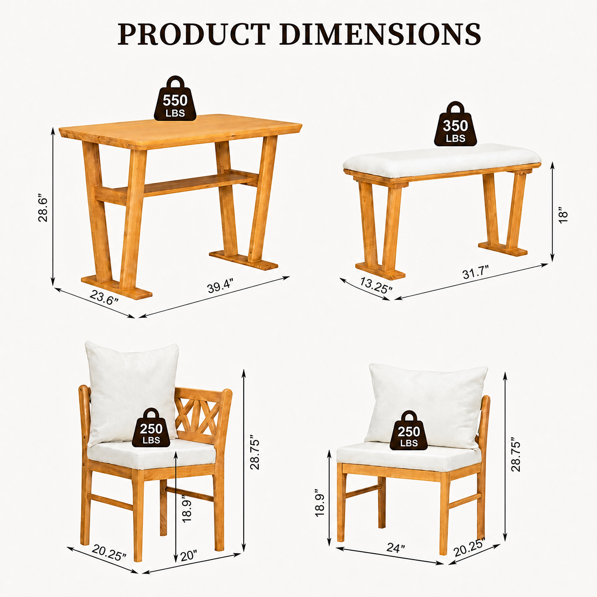 6-Piece Farmhouse Solid Wood Dining Nook Set, Space-Saving Corner Table with Bench and Chairs