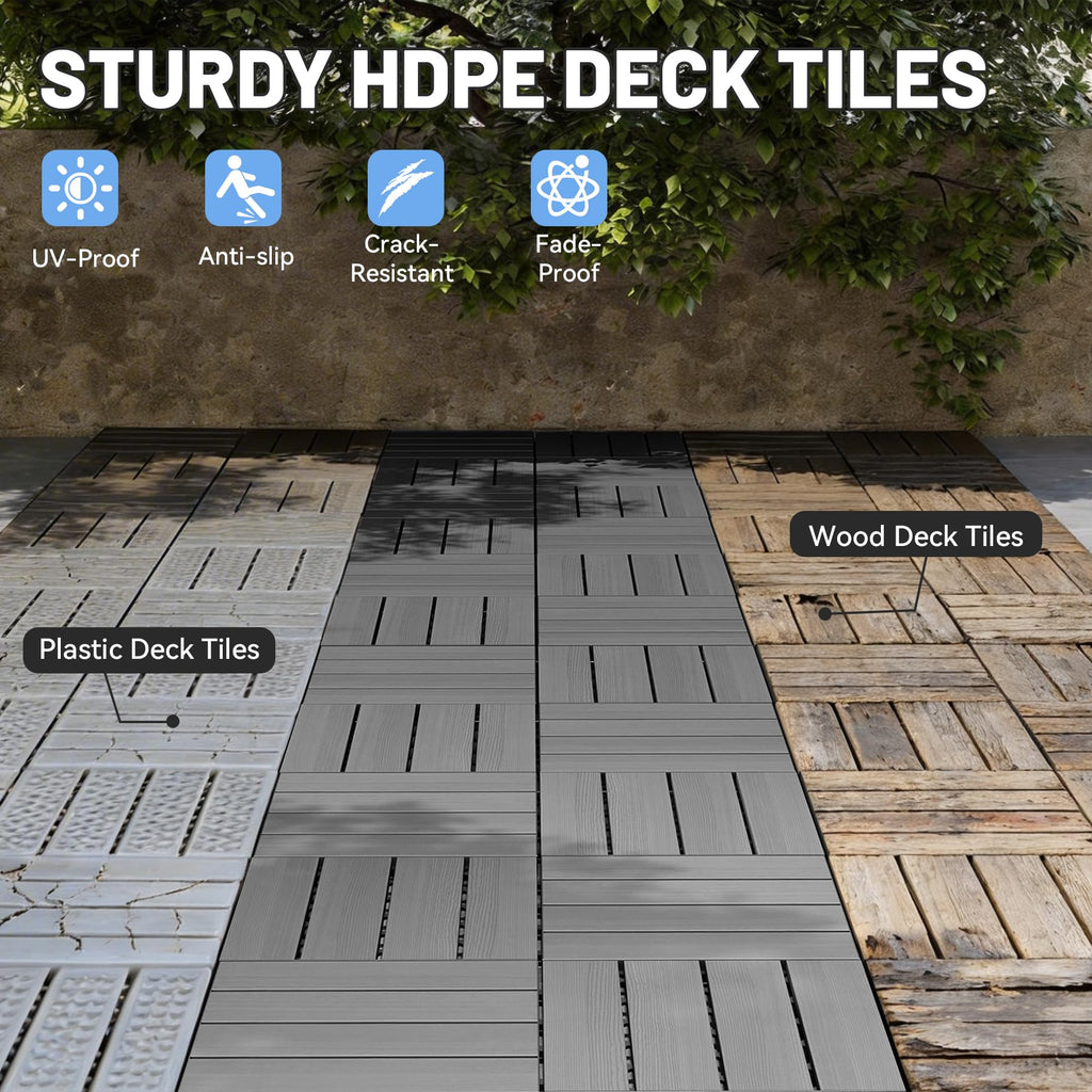 44 Pcs Interlocking Deck Tiles - HDPE Outdoor Flooring