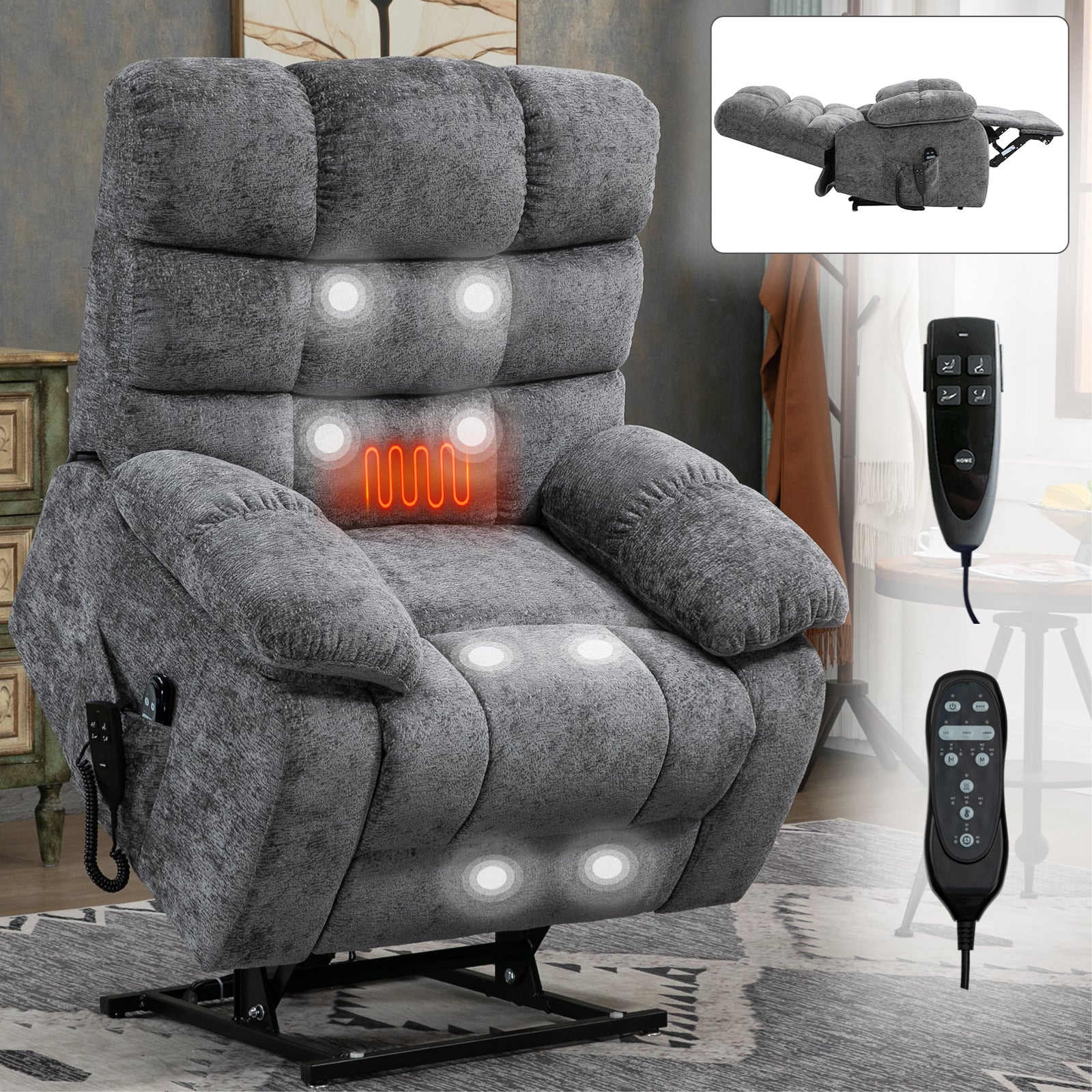 Lift Recliner Chair with Heat Massage - Dual Motor