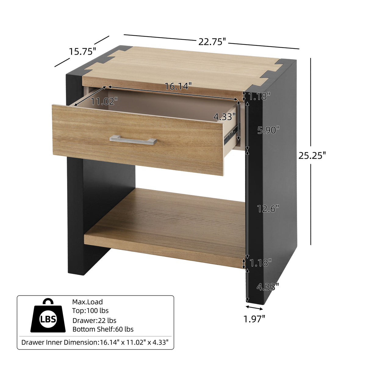 Wood Nightstand, Bedside Table