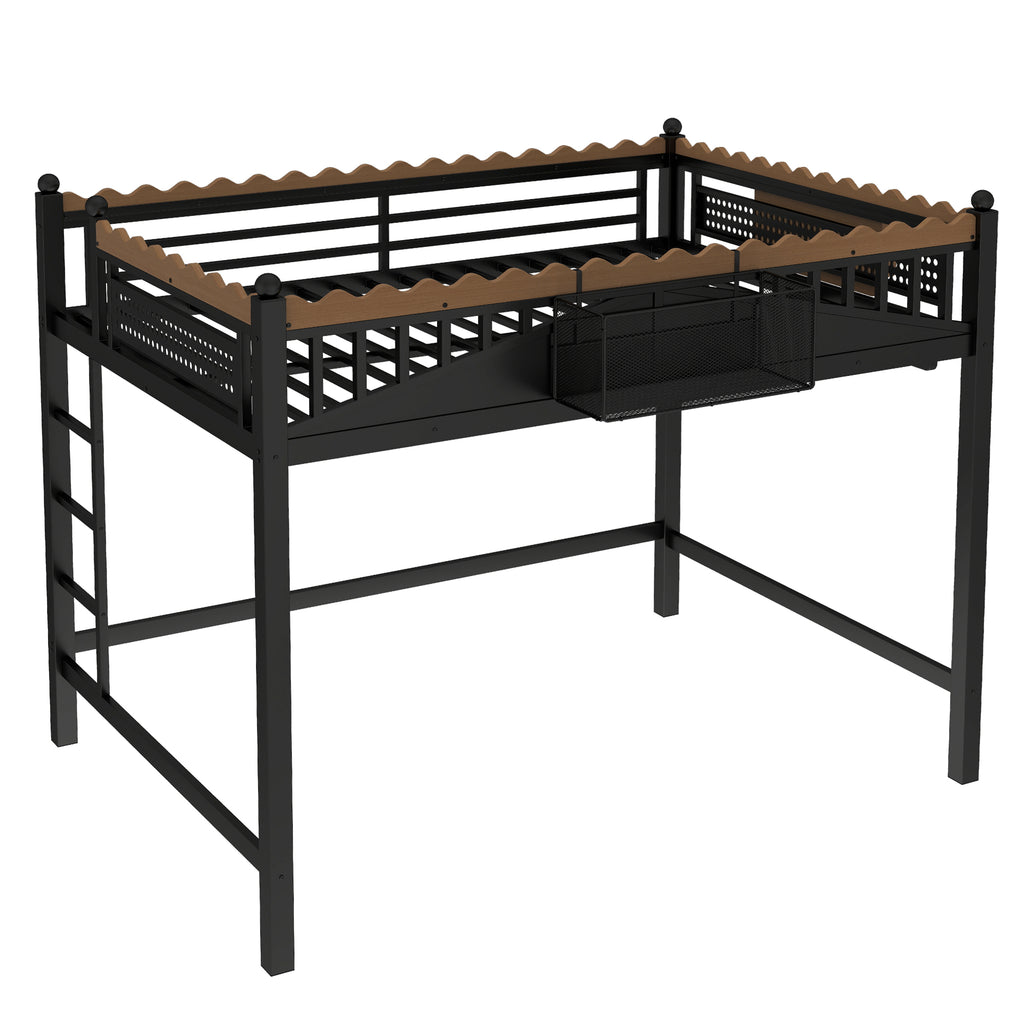 Full Size Loft Bed with Storage Shelves