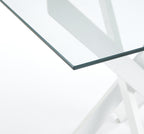 Modern Glass Dining Table with Cross Metal Legs