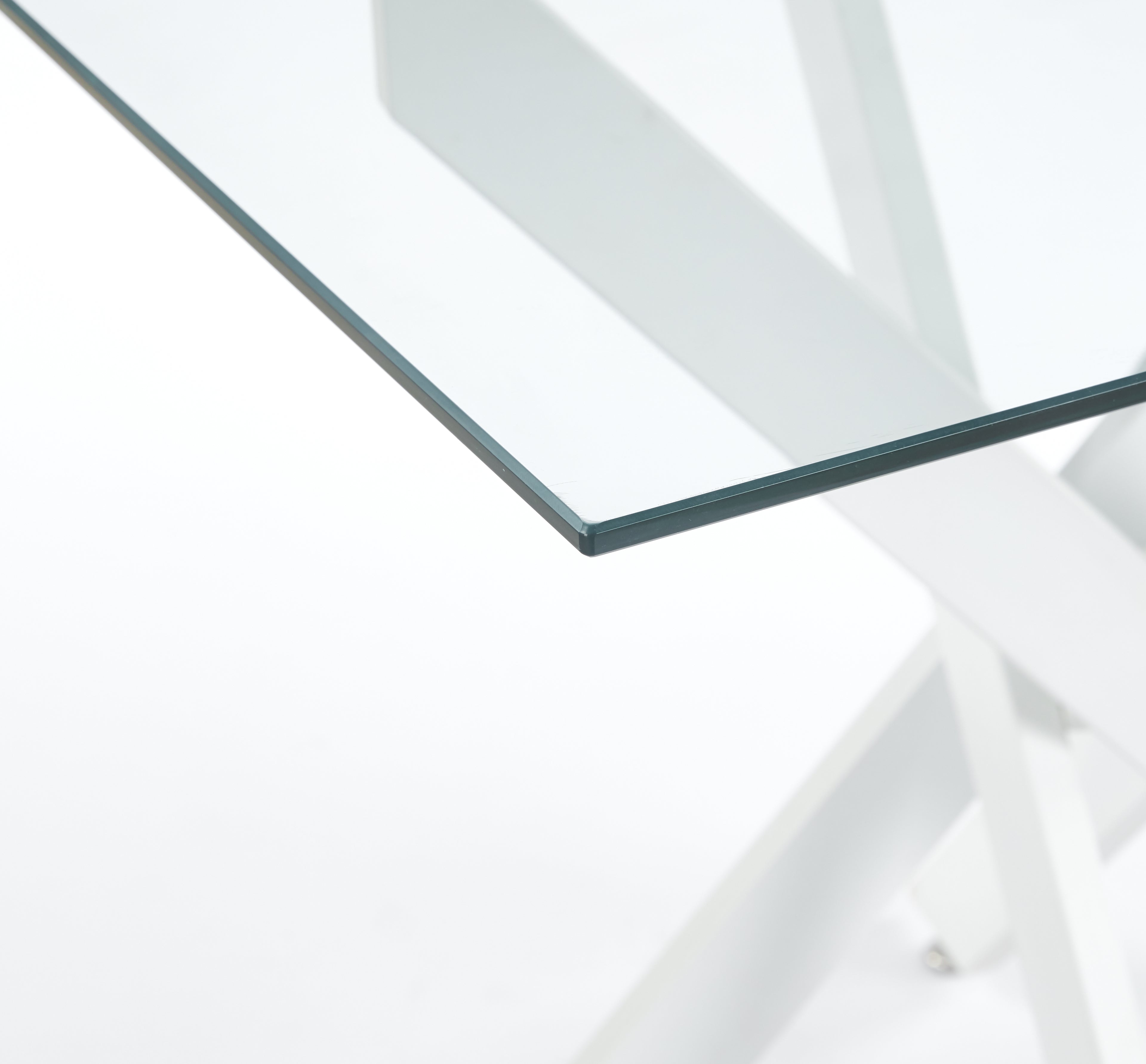 Modern Glass Dining Table with Cross Metal Legs
