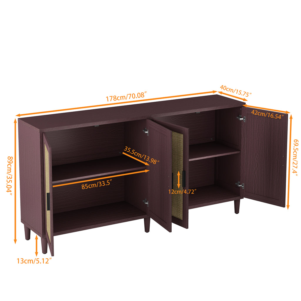 70" Rattan Buffet Cabinet with Storage