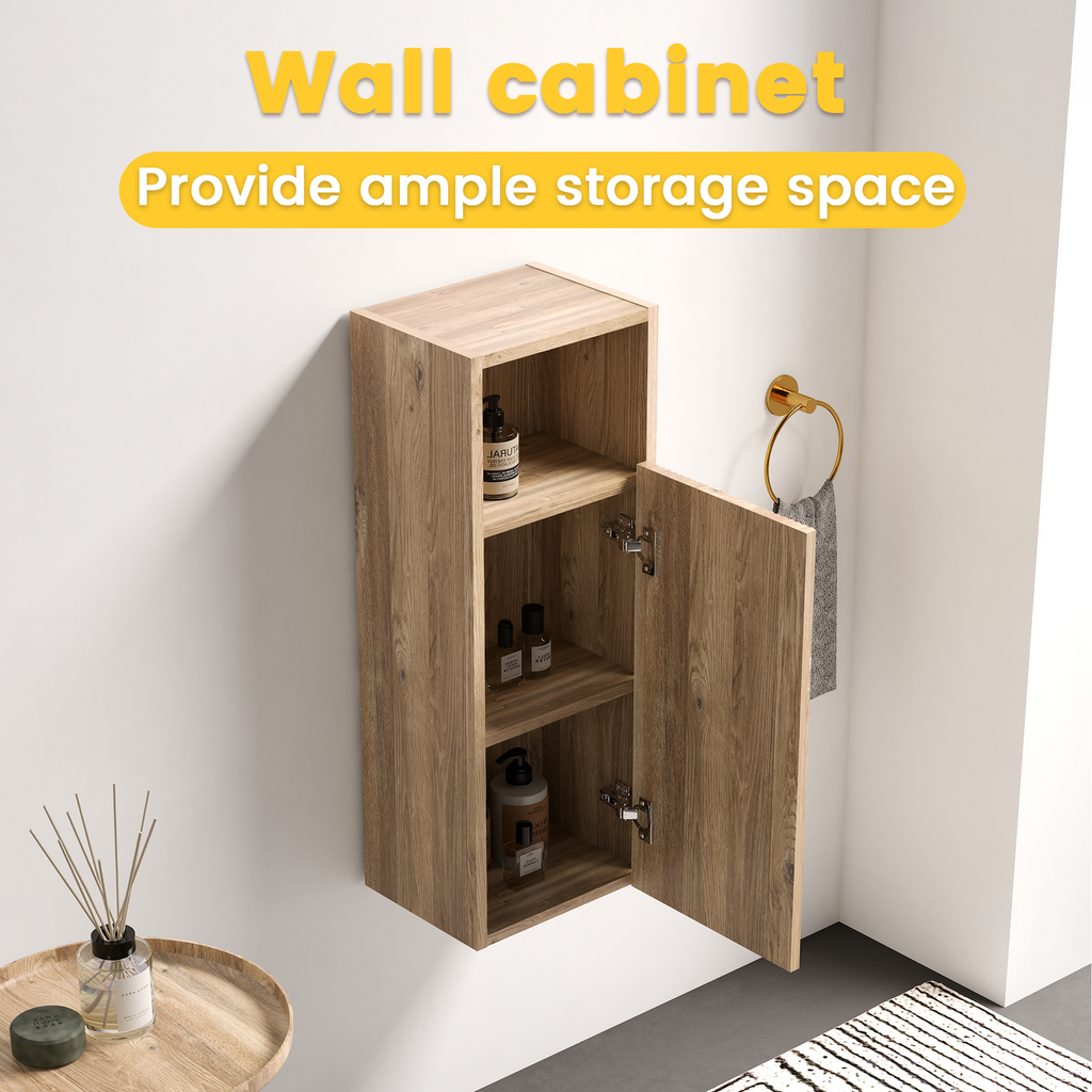 Rough Oak Floating Bathroom Cabinet, 12-Inch Wall-Mounted Storage