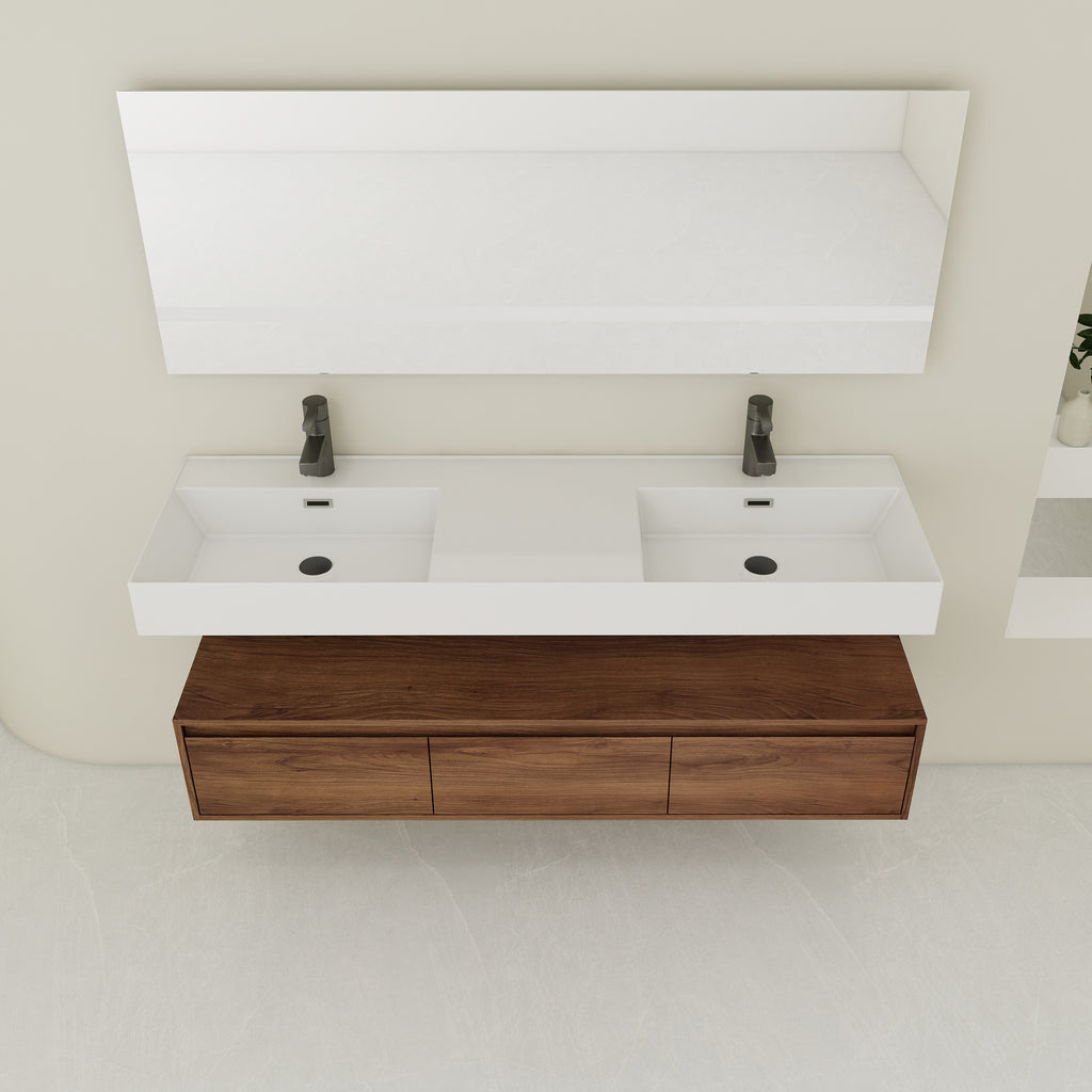 60 Inch Wall-Mounted Bathroom Vanity With Resin Sink