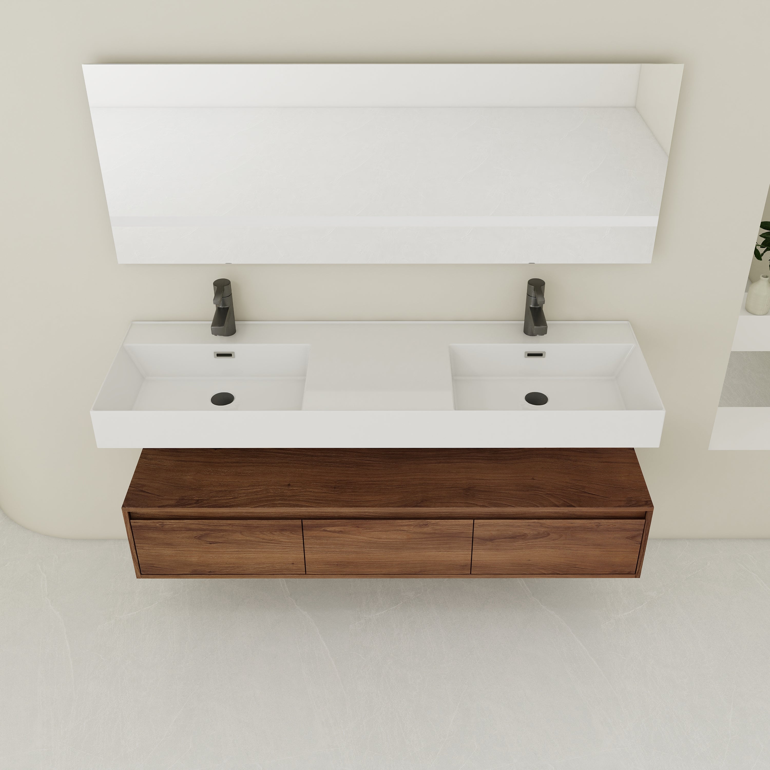 60 Inch Wall-Mounted Bathroom Vanity With Resin Sink
