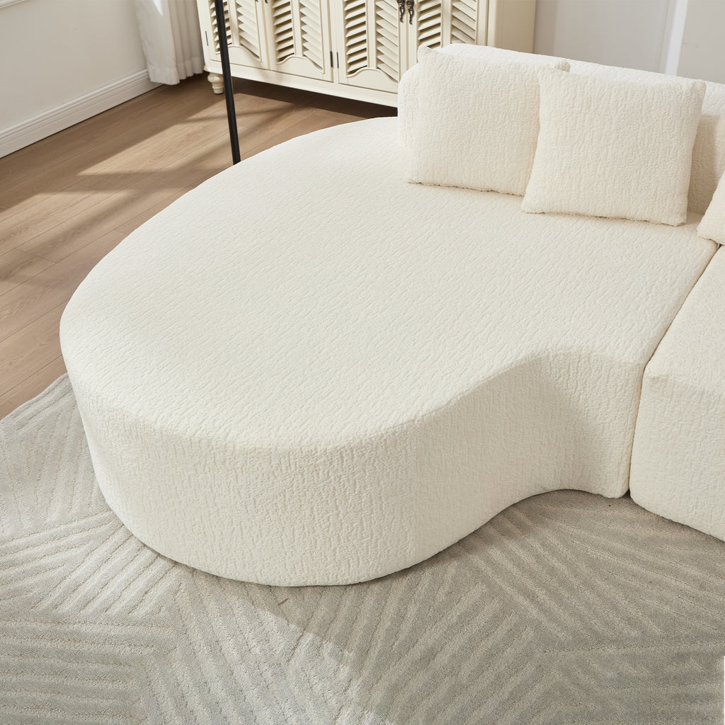 Boneless Curved Sectional Sofa with Pillows - White