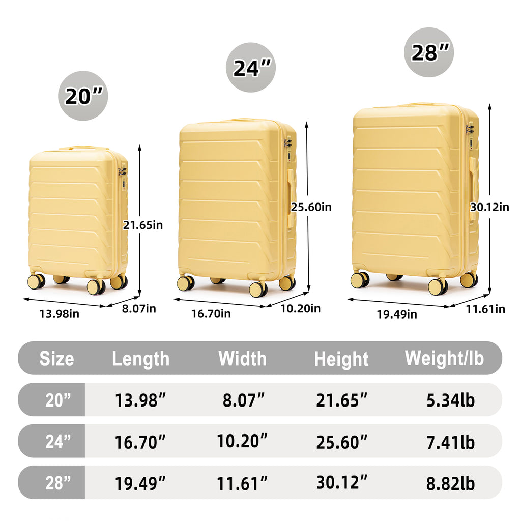 3-Piece Luggage Set (20+24+28 Inch) - Yellow