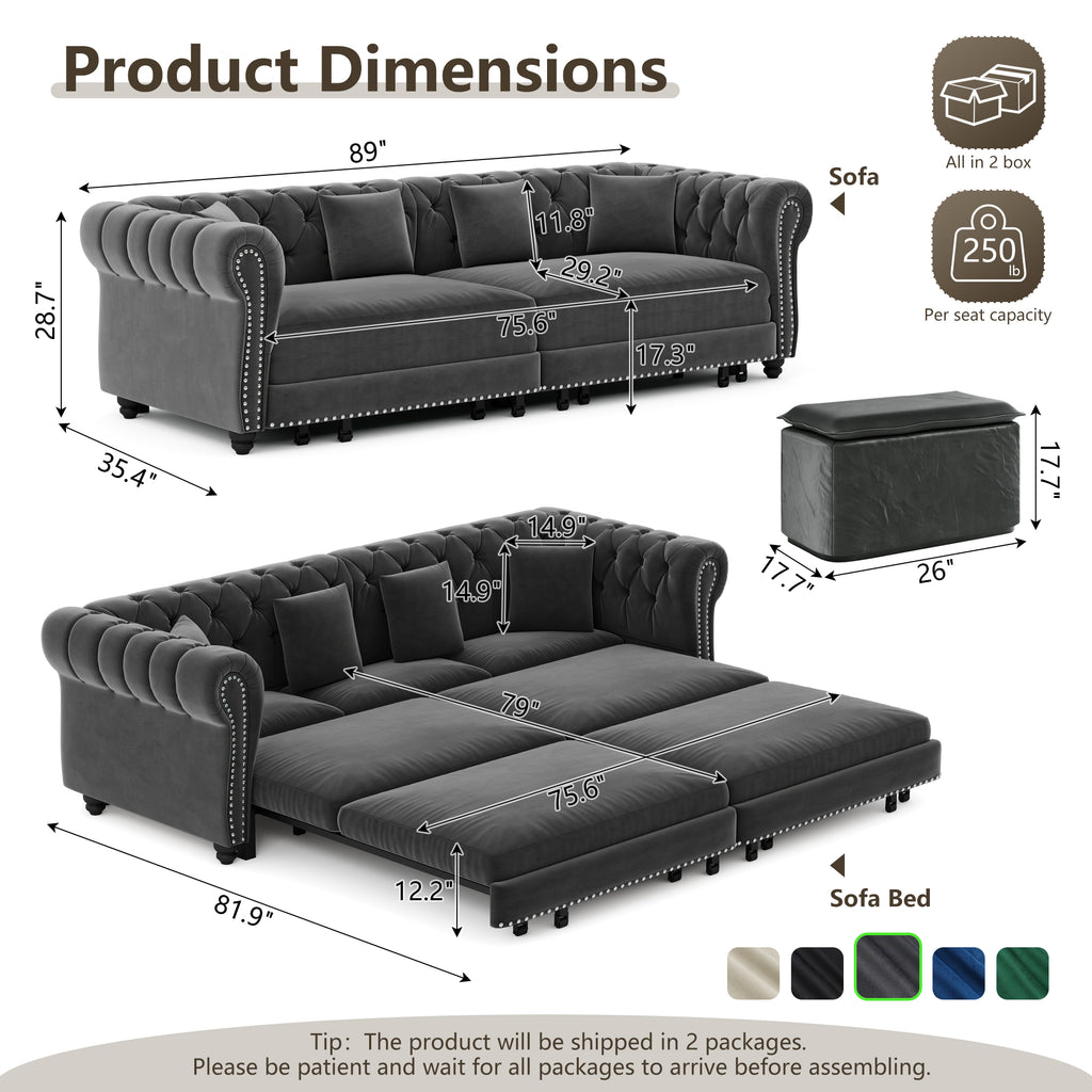Chesterfield 3-in-1 Pull-Out Sofa Bed