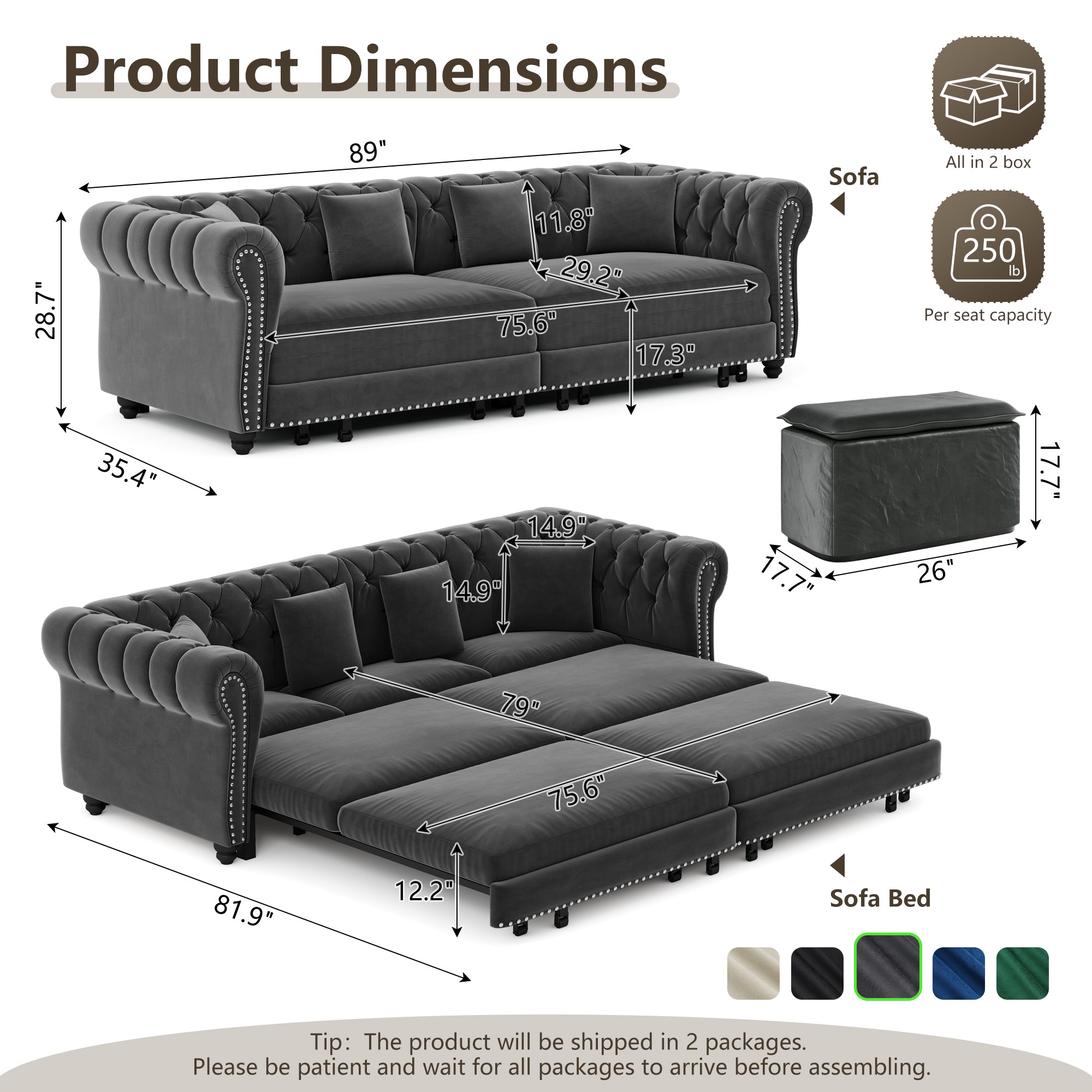 Chesterfield 3-in-1 Pull-Out Sofa Bed