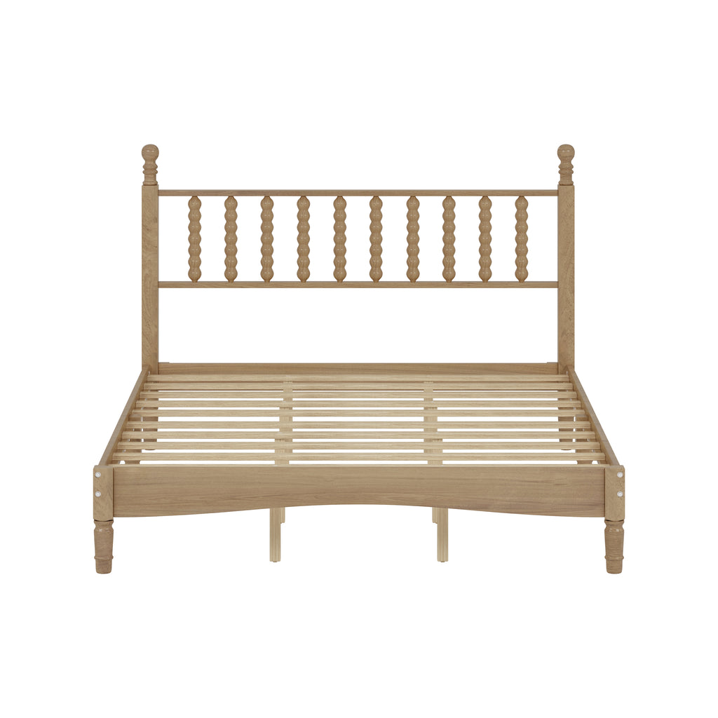 Queen Size Wood Platform Bed with Gourd Shaped Headboard