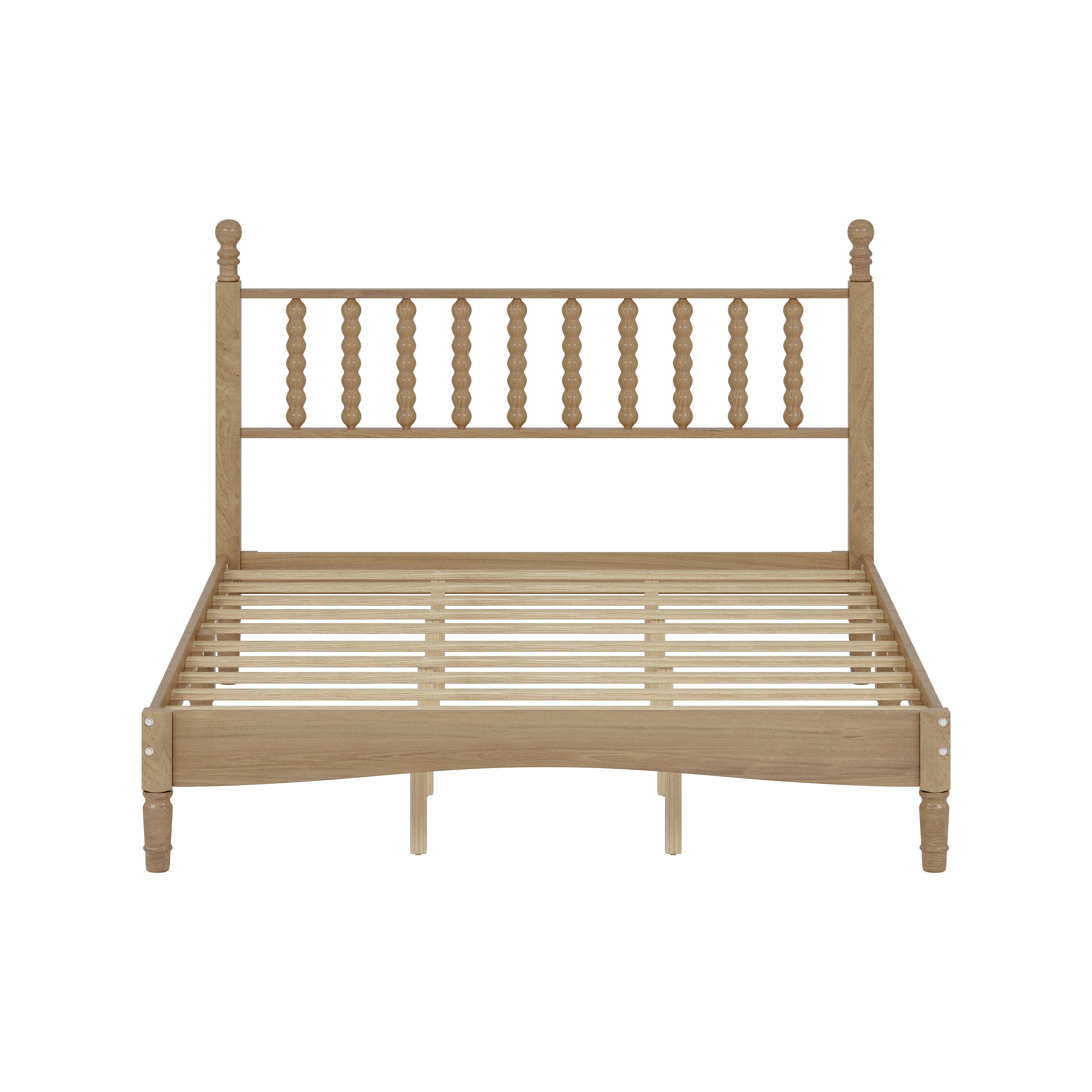 Queen Size Wood Platform Bed with Gourd Shaped Headboard