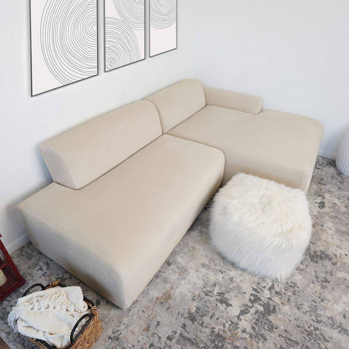Mar Sectional, 6-Seat, 101-Inch, Beige Velvet
