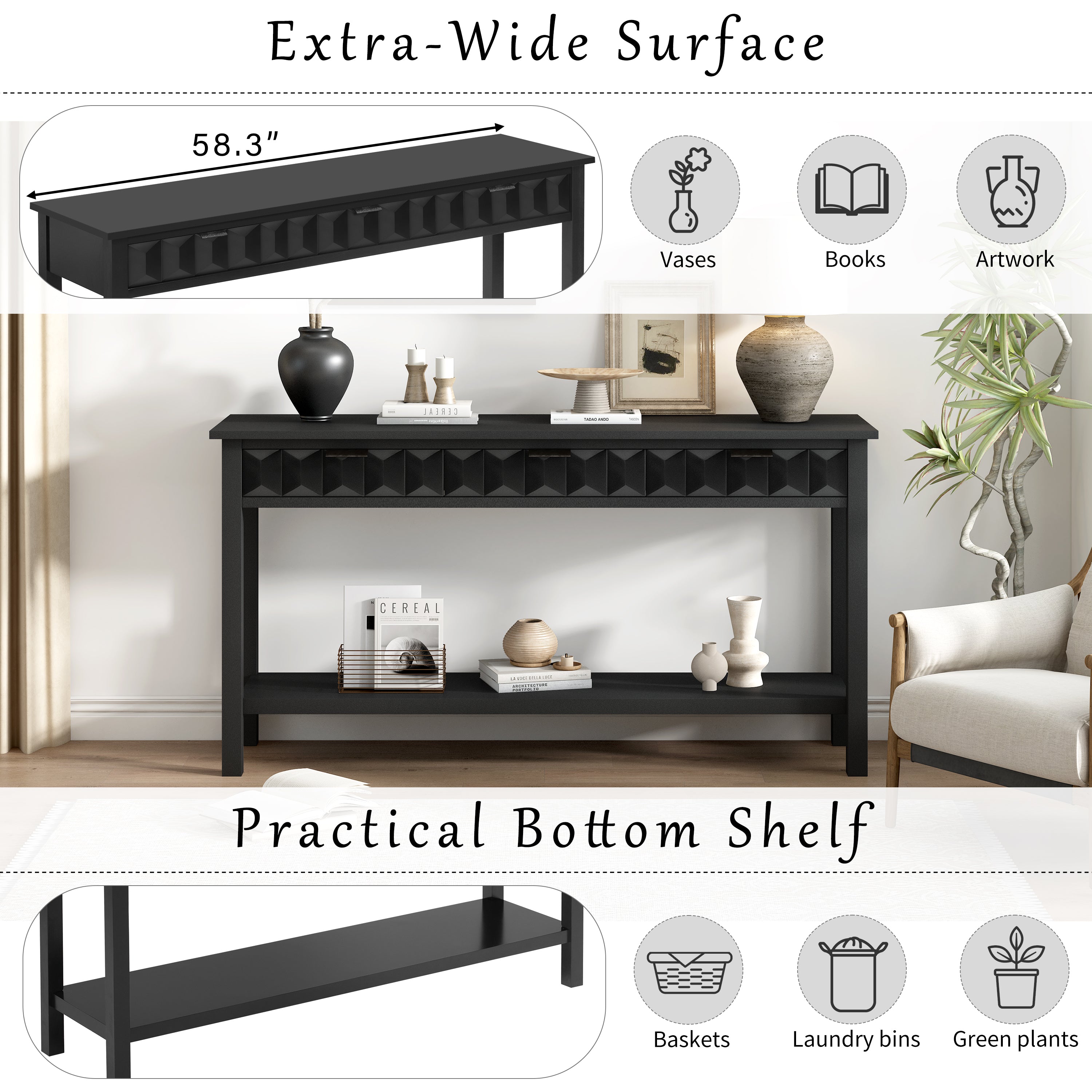U_Style 58.3'' Fir Veneer Entryway Table