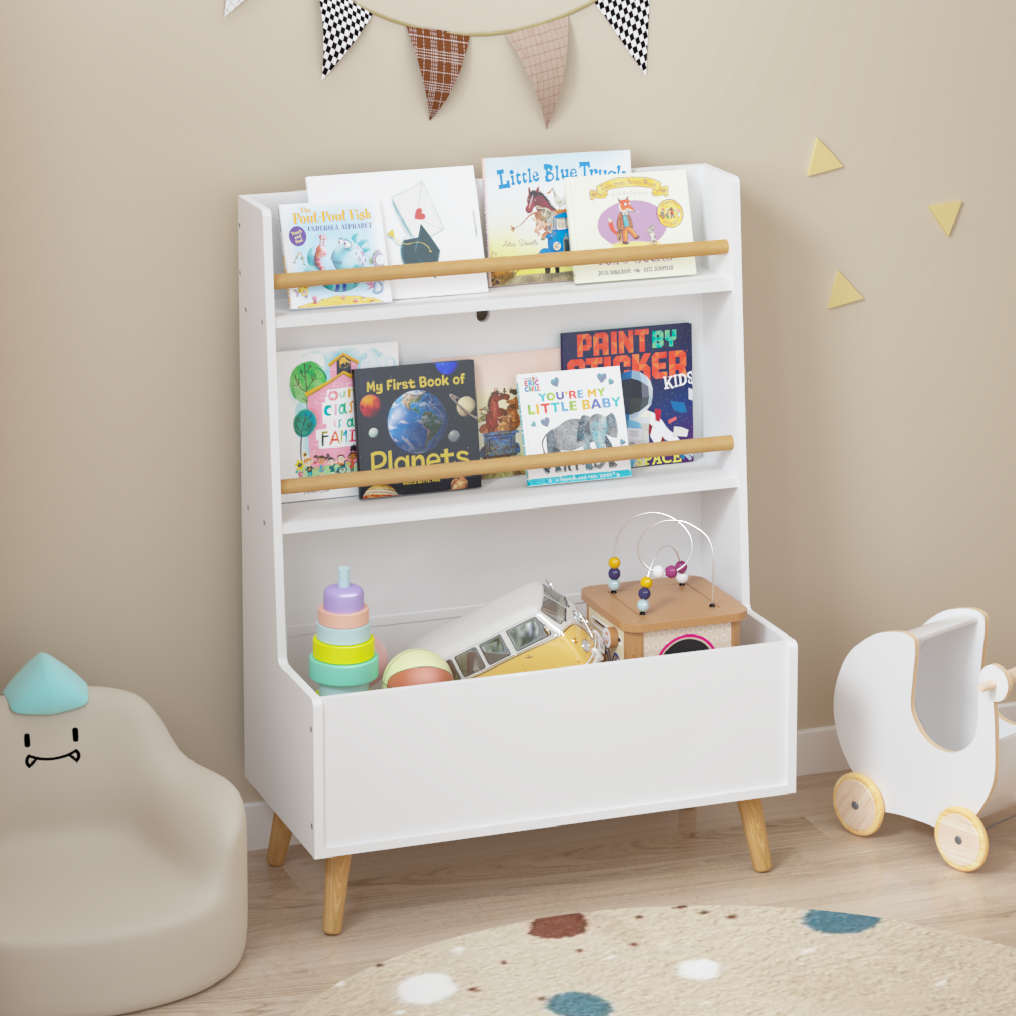Kids Bookshelf and Toy Storage Cabinet