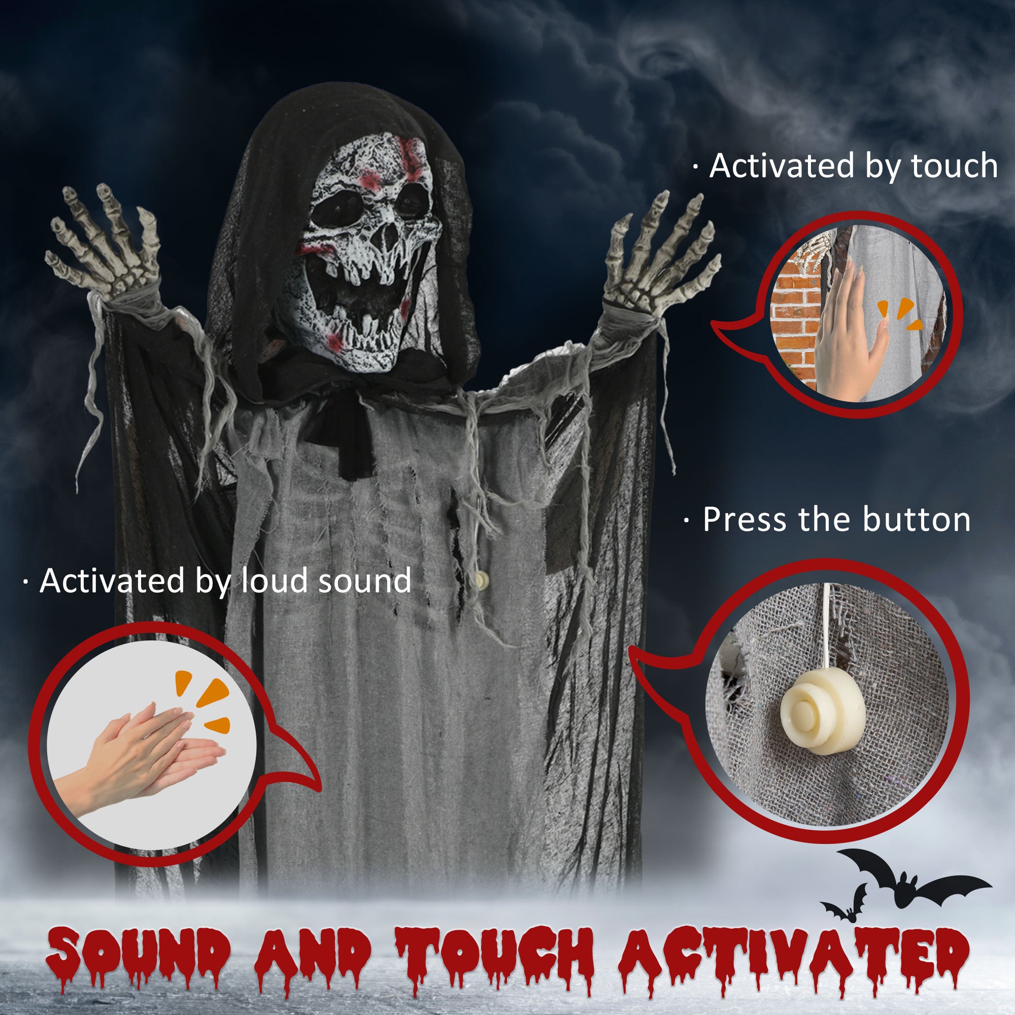 Outsunny 74" Life Size Outdoor Halloween Skeleton Witch Decoration