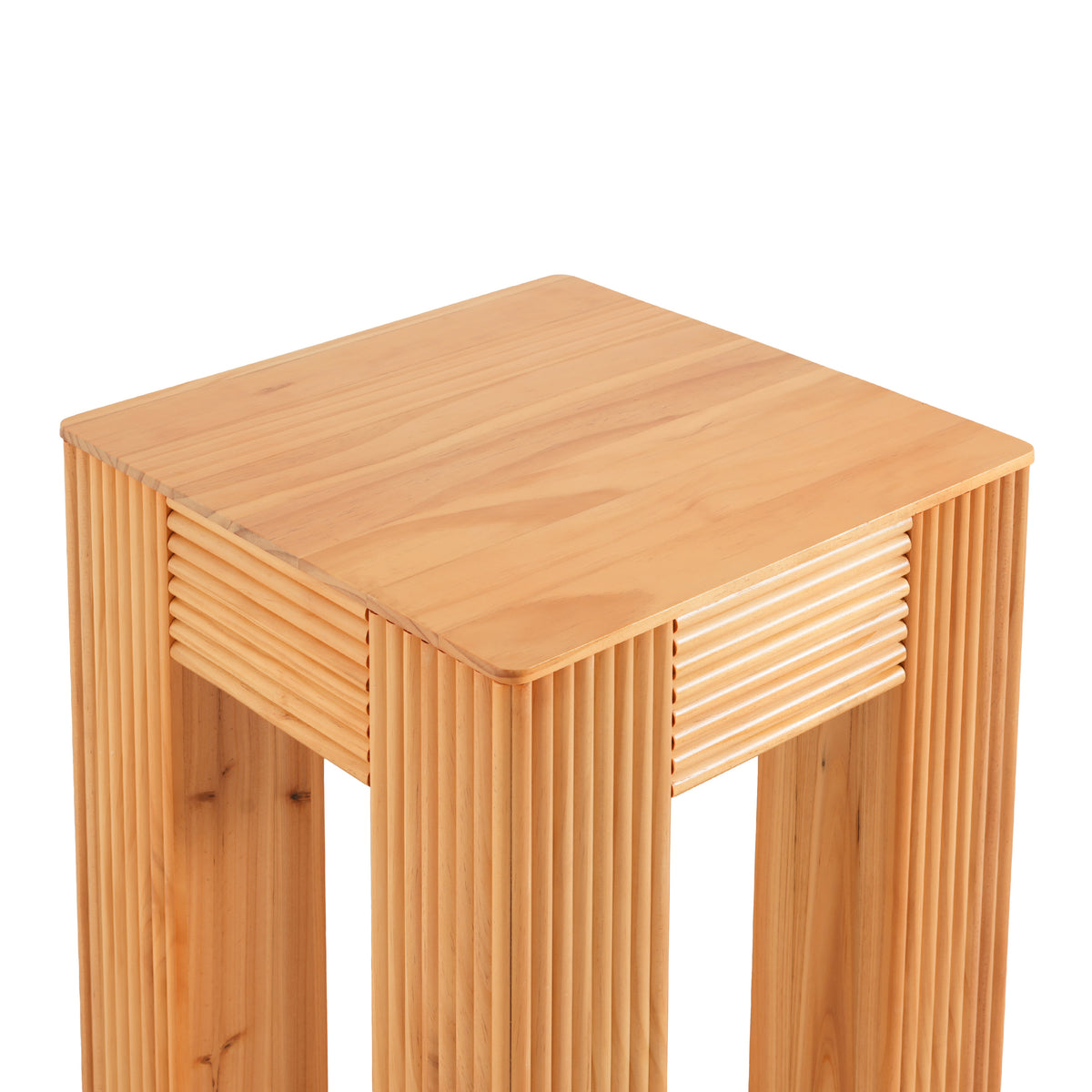 Natural Pine Wood Fluted Side Table with Elephant-Leg Design