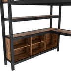 Metal Loft Bed with Wardrobe and L-shaped Desk